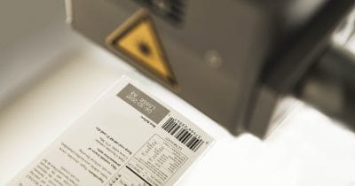 Laser printed label with best before date and barcode